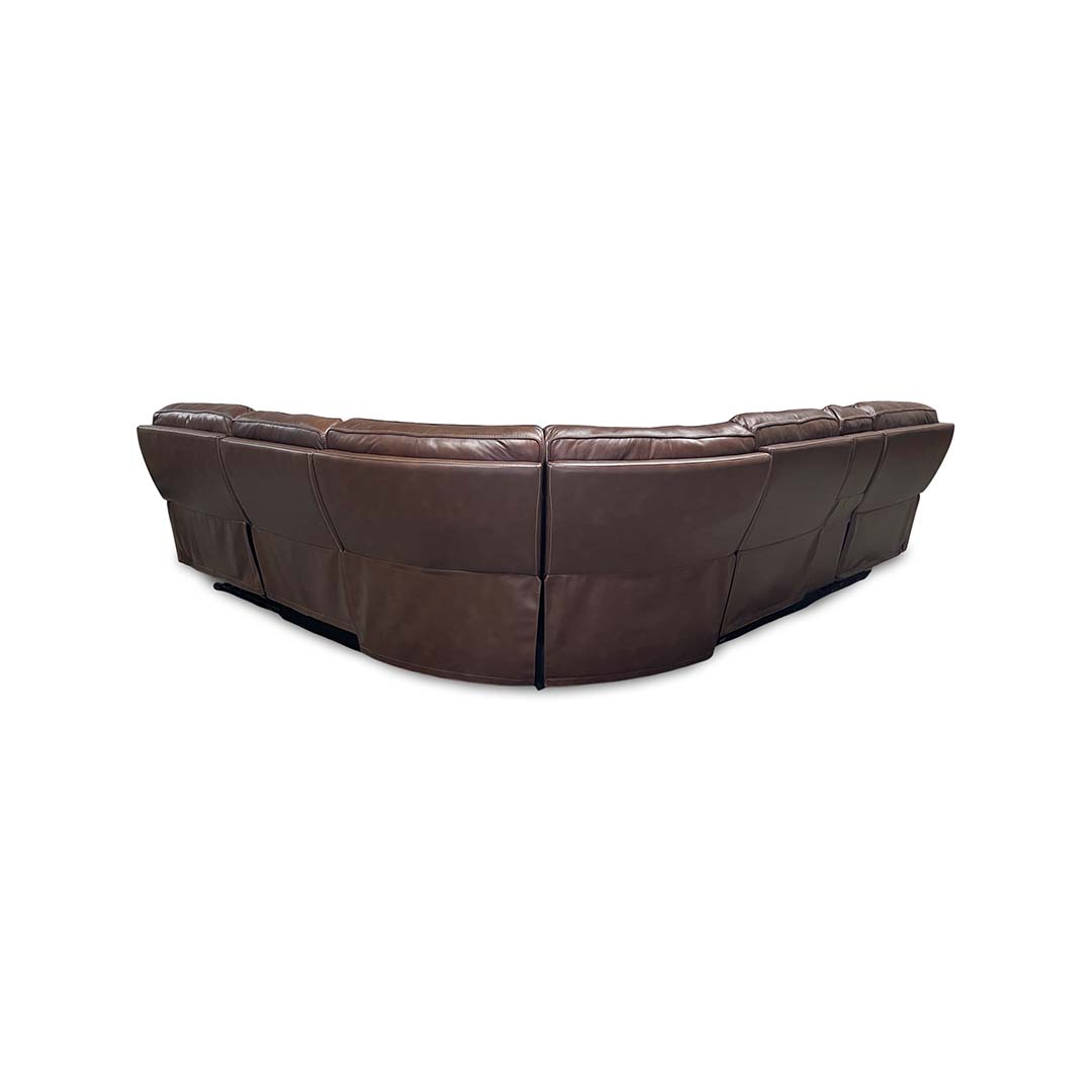 Monique Leather Power Reclining Sectional (6-Piece) from Futura Leather in Brown with Cup Holders, Storage - Reclined position