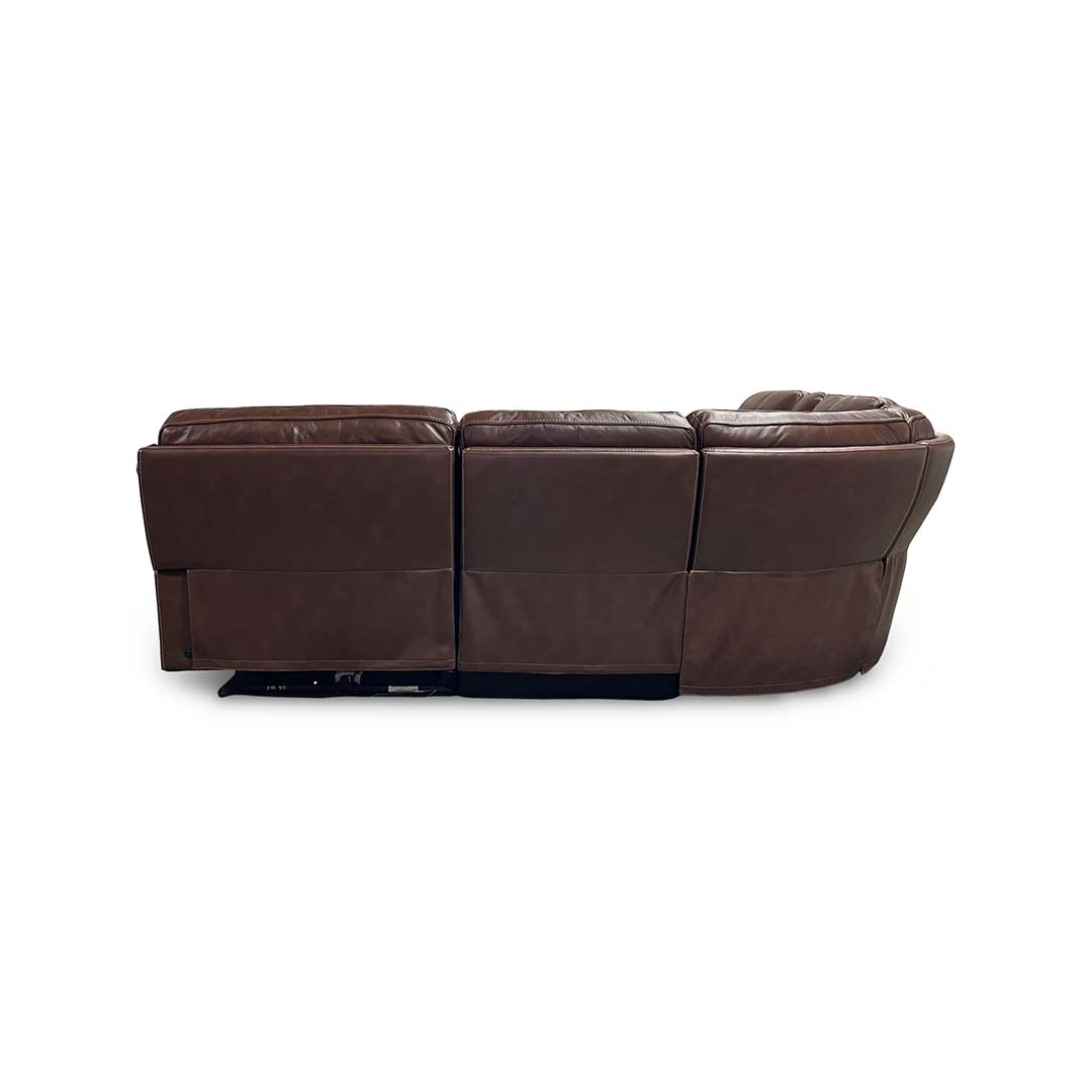 Monique Leather Power Reclining Sectional (6-Piece) from Futura Leather in Brown with Cup Holders, Storage - Reclined position