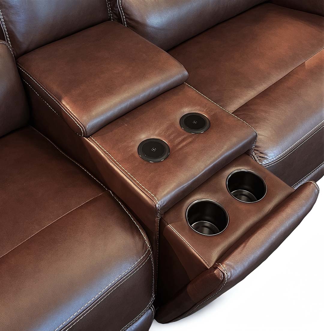 Monique Leather Power Reclining Sectional (6-Piece) from Futura Leather in Brown - Reclined position