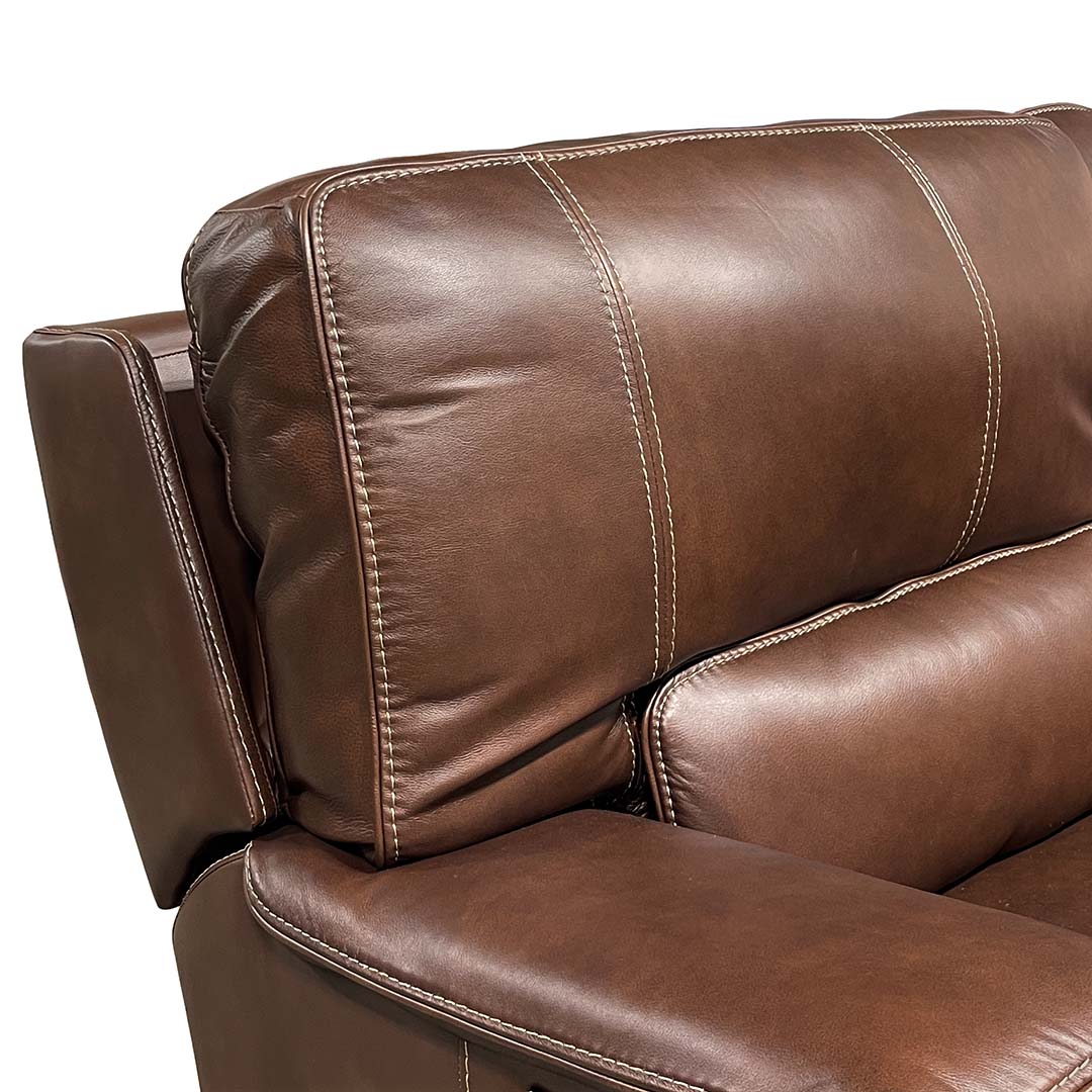 Monique Leather Power Reclining Sectional (6-Piece) from Futura Leather in Brown with Cup Holders, Storage - Reclined position