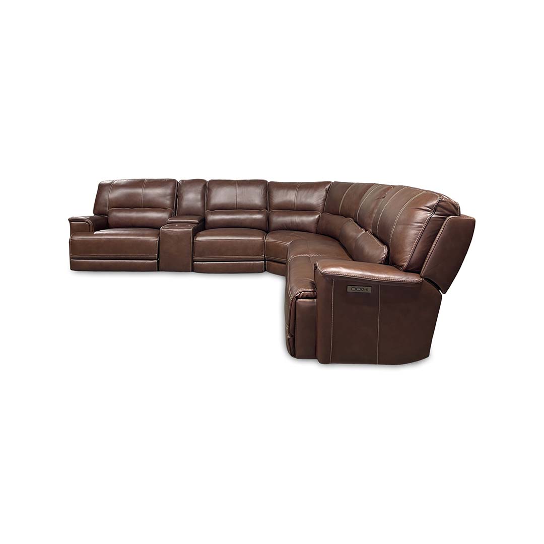 Monique Leather Power Reclining Sectional (6-Piece) from Futura Leather in Brown - Reclined position