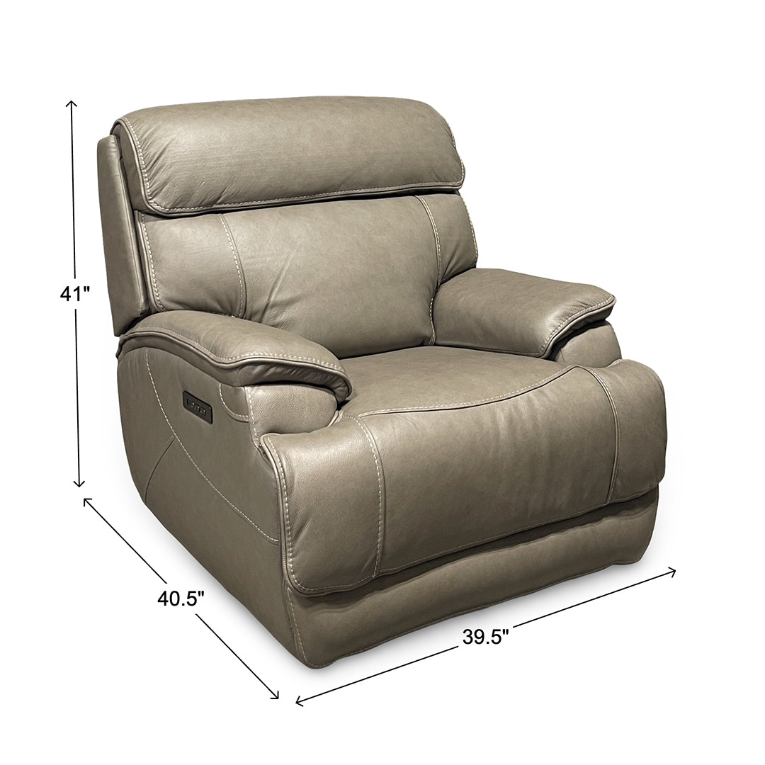 Naples Leather Zero-G Power Recliner from Cheers in Beige - Reclined position