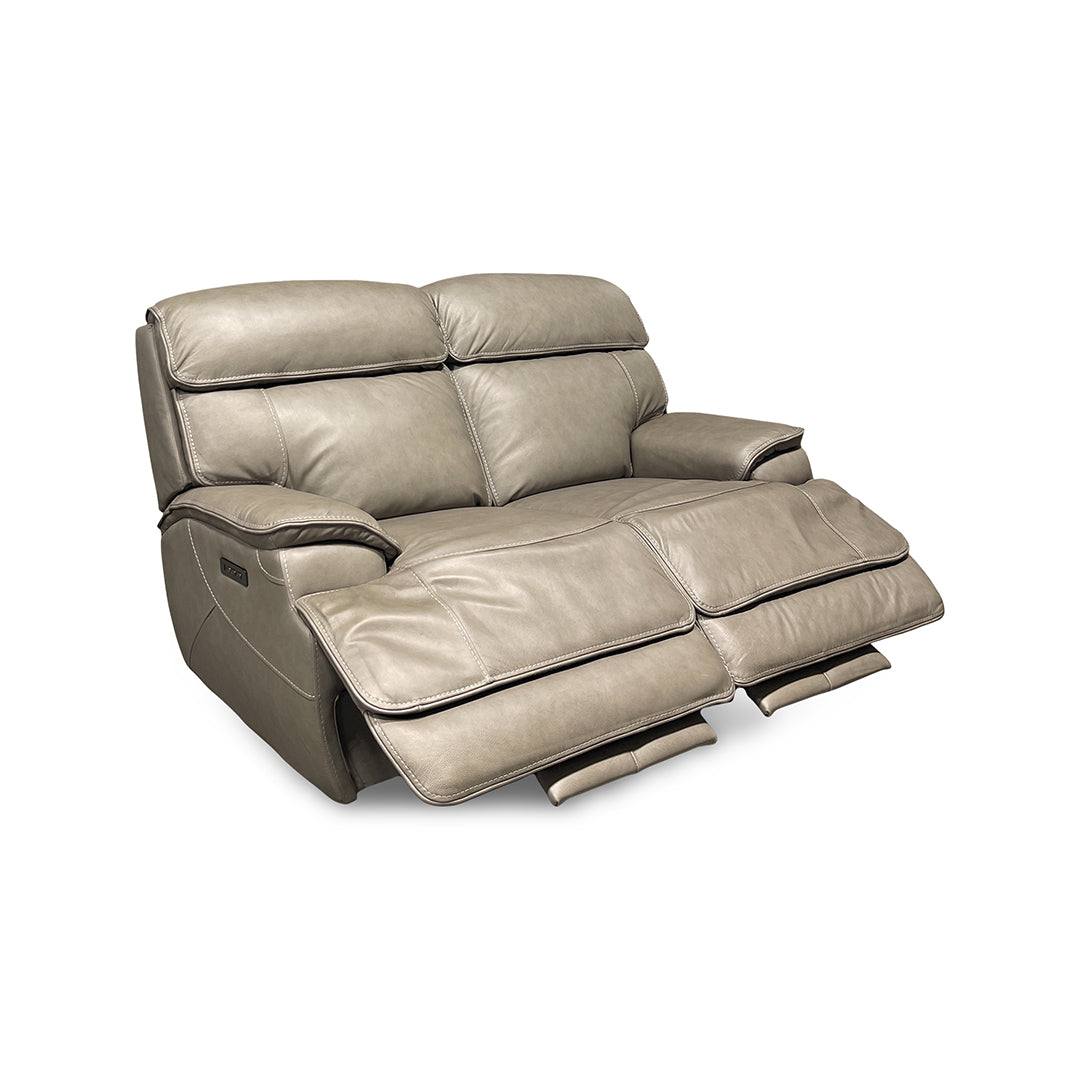 Naples Leather Zero-G Reclining Loveseat from Cheers in Beige with Power Recline, USB Port - Reclined position