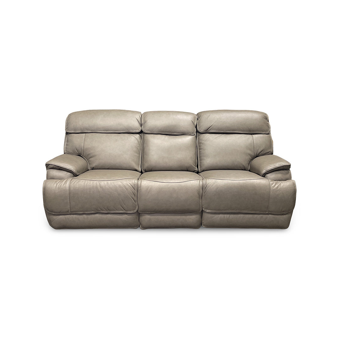 Naples Leather Zero-G Power Reclining Sofa from Cheers in Beige with Drop Down Table, LED Lighting - Reclined position