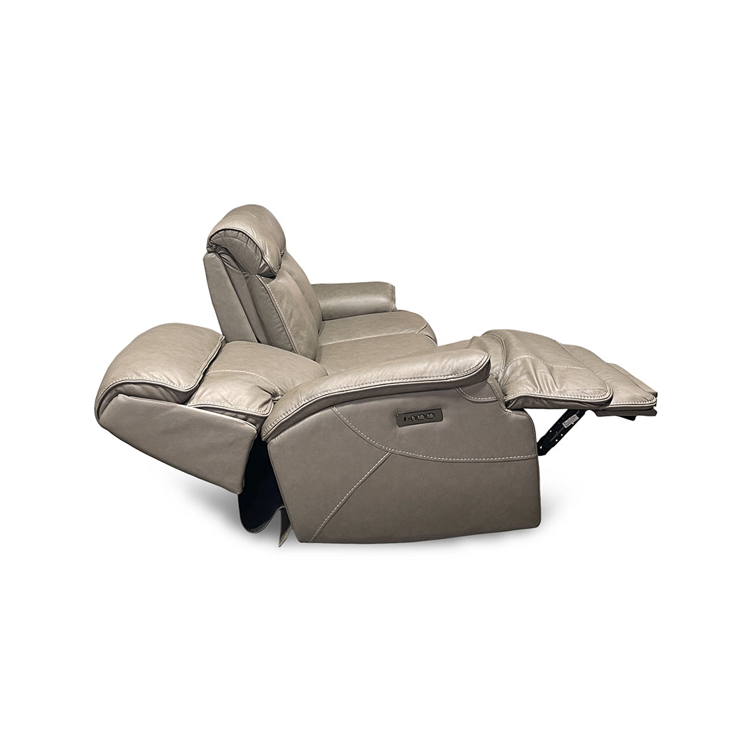 Naples Leather Zero-G Power Reclining Sofa from Cheers in Beige with Drop Down Table, LED Lighting - Reclined position