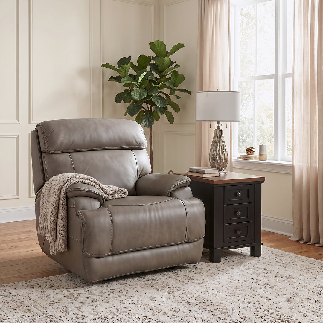 Naples Leather Zero-G Power Recliner from Cheers in Beige - Reclined position