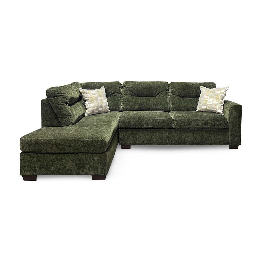 Olivia Sectional (2-Piece) from Peak Living in Green Polyester with Accent Pillows, Reversible Cushions - Detail view