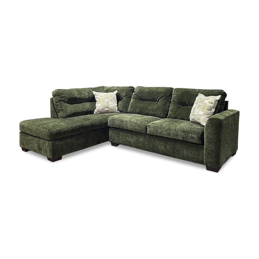 Olivia Sectional (2-Piece) from Peak Living in Green Polyester with Accent Pillows, Reversible Cushions