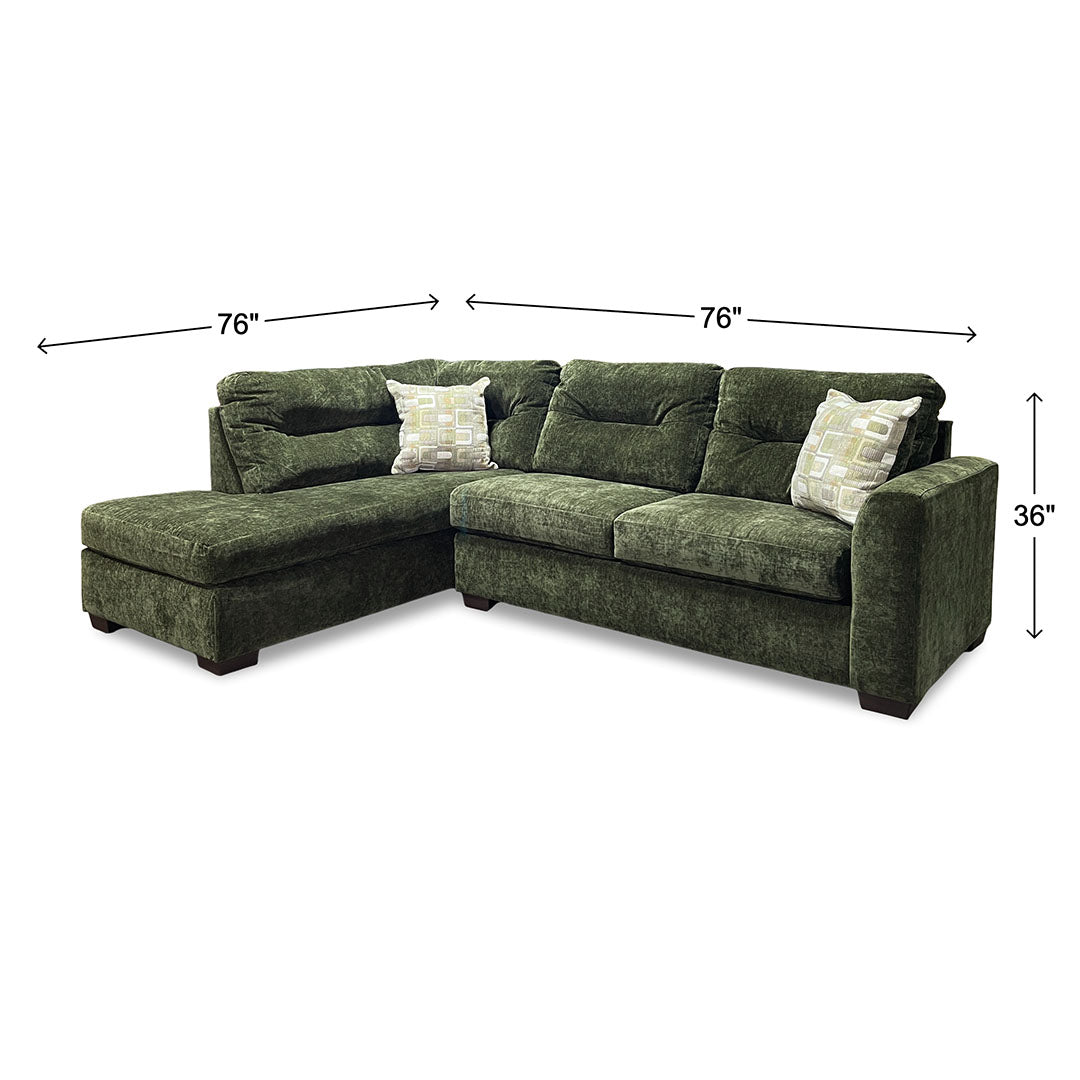 Olivia Sectional (2-Piece) from Peak Living in Green Polyester with Accent Pillows, Reversible Cushions - Additional view 12