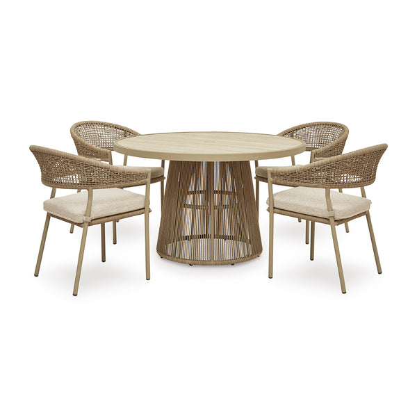 Round outdoor table with four matching chairs