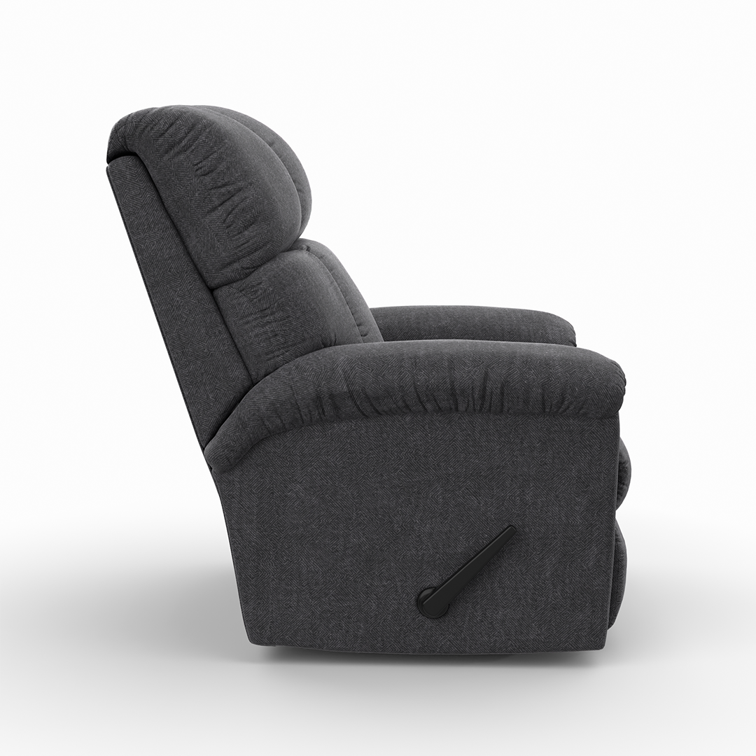 Norton rocker recliner in gray, three-quarter front view