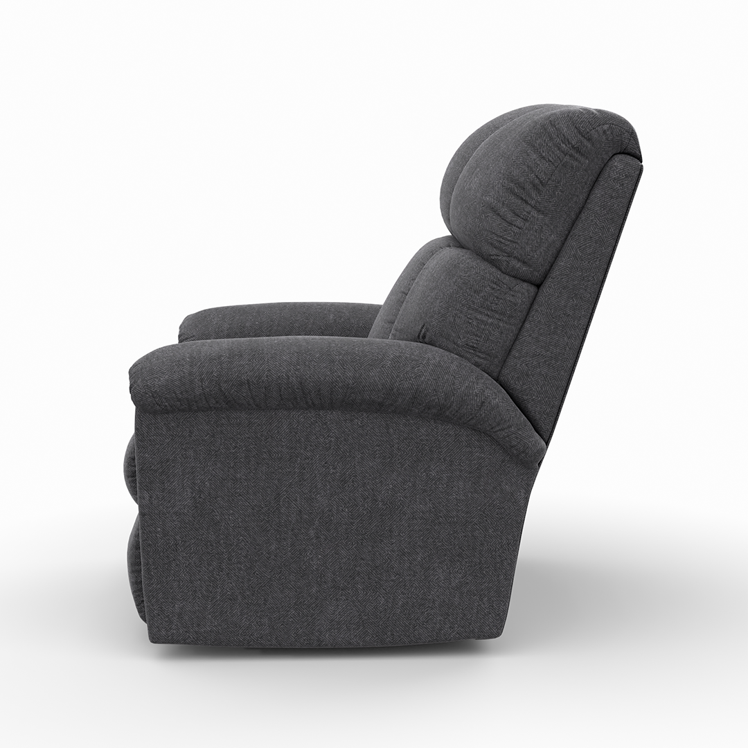Norton rocker recliner in gray, seated position view