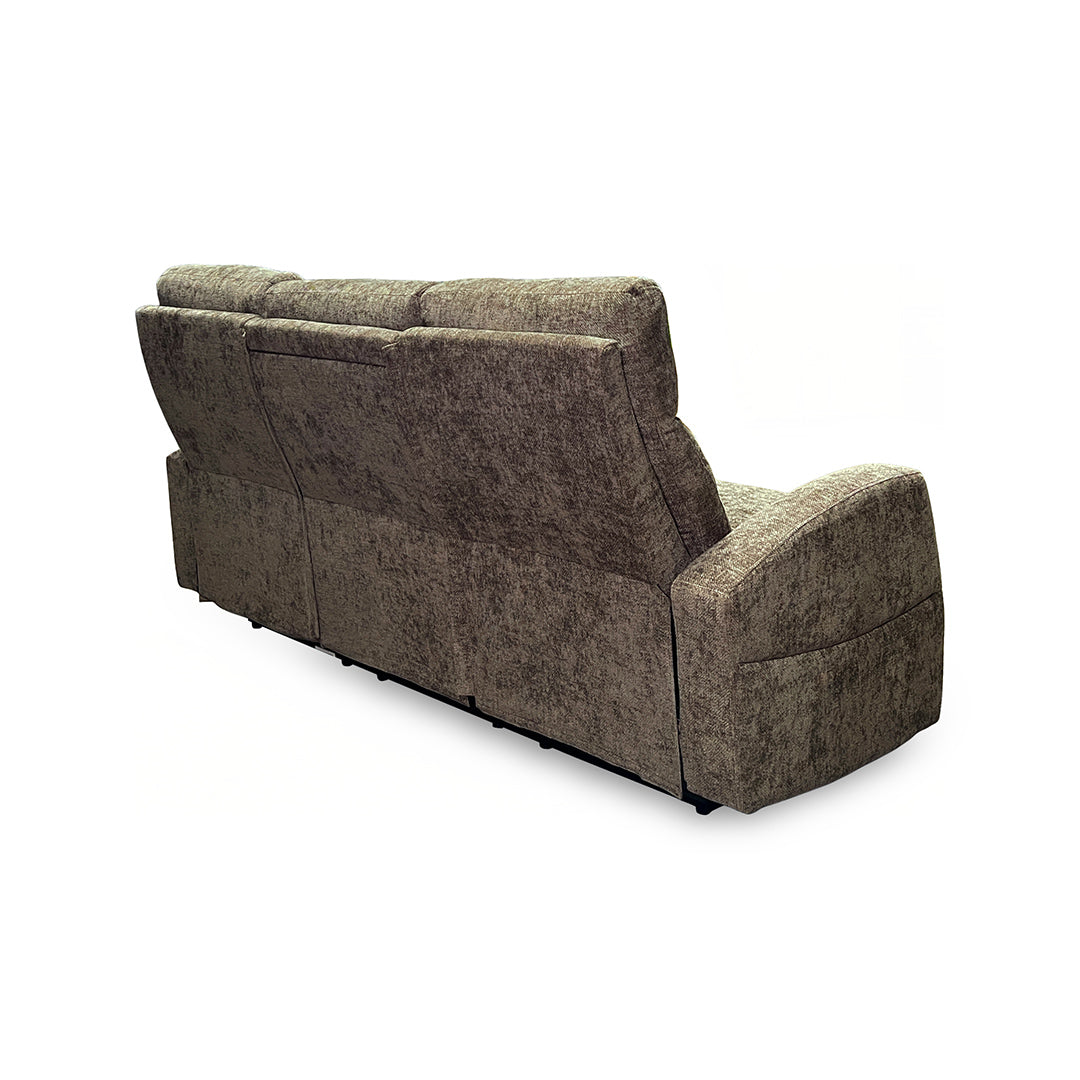 Pontenza Power Reclining Sofa from Washington in Polyester with Cup Holders, Drop Down Table - Reclined position