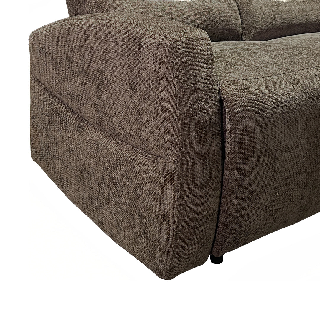 Pontenza Power Reclining Sofa from Washington in Polyester with Cup Holders, Drop Down Table - Reclined position