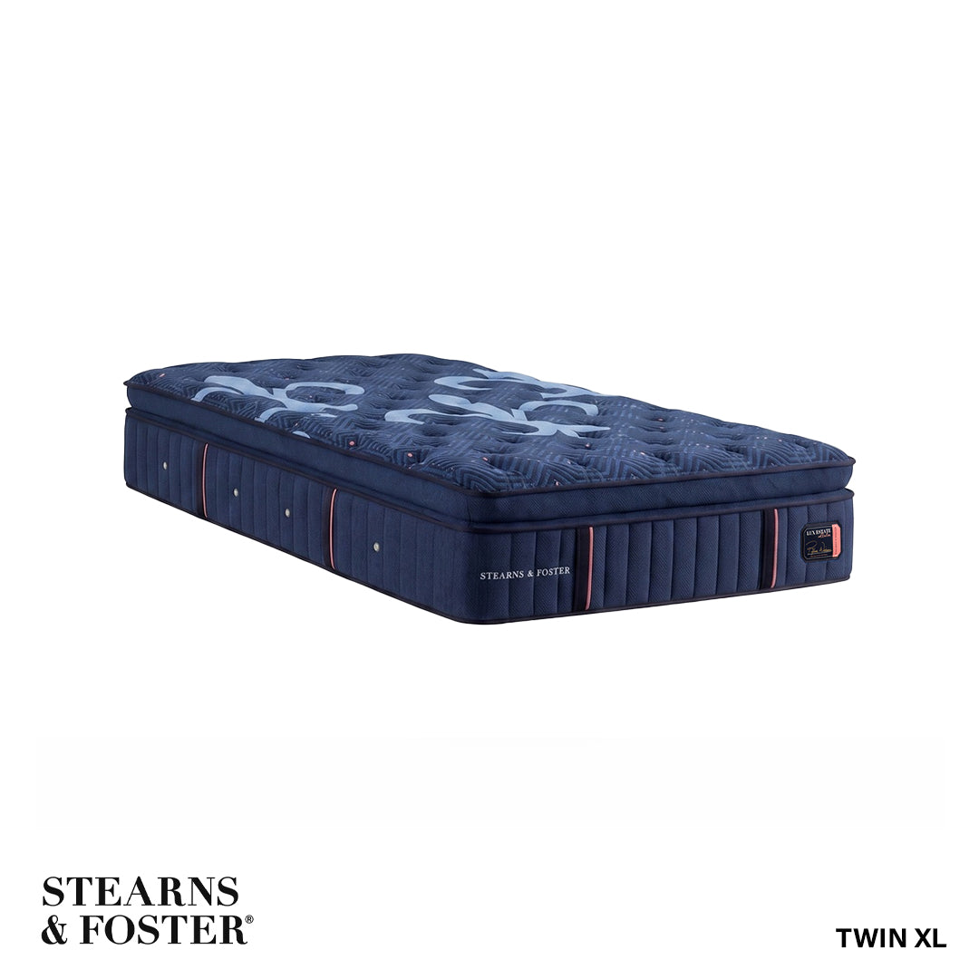 Lux Estate Elite Medium Pillow Top Mattress from Stearns & Foster in Queen Blue Innerspring with Cooling, Made in USA