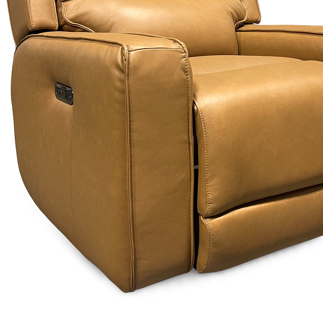 Raymond Leather Zero-G Power Recliner from Bassett Furniture Industries in Brown with Power Headrest, USB Port - Reclined position