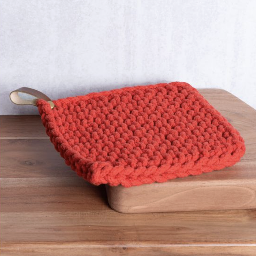 Red Knit Pot Holder from P D Home & Garden in Cotton / Natural Fiber Blend - Cup holder feature