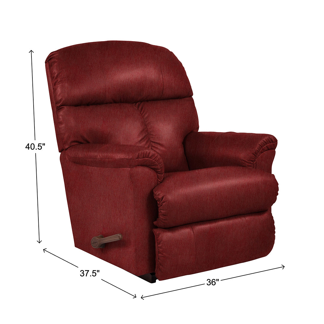 Reed Leather Rocker Recliner from La-Z-Boy Incorporated in Red, Made in USA - Reclined position