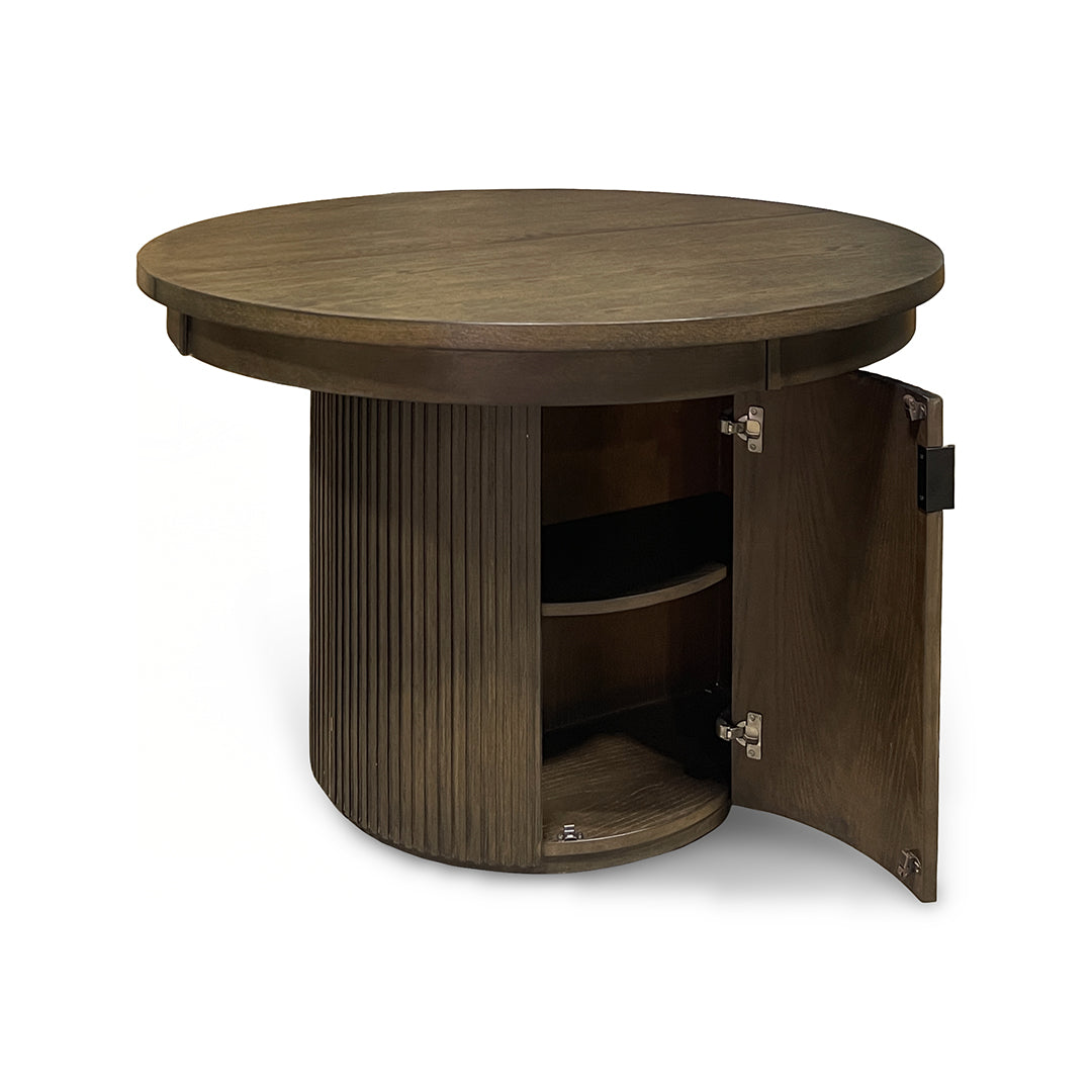 Reeded Flex Dining Table (Seats 8-10) from Davis Home in Brown Veneer with Storage, Extension Leaf - Detail view