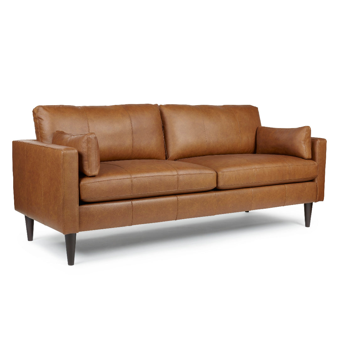 Made in USA Trafton Brown leather sofa on a white background