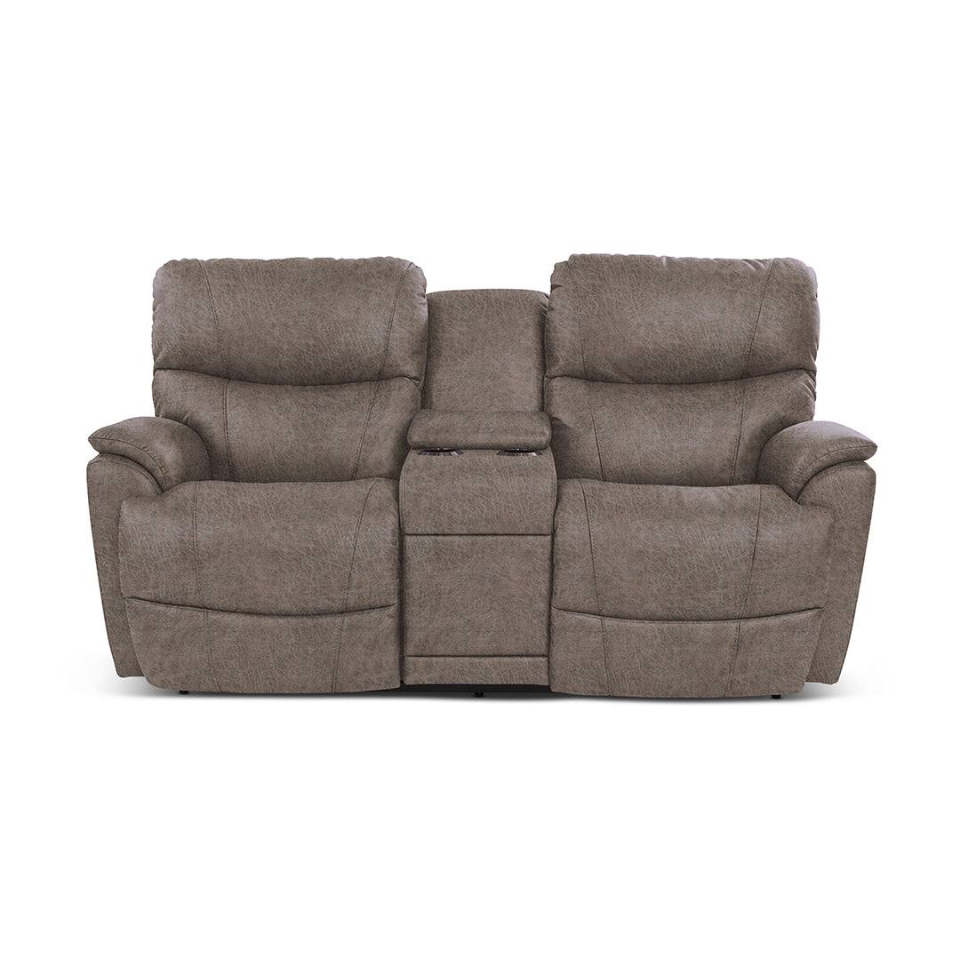 Trouper Reclining Loveseat with Console from La-Z-Boy Incorporated in Brown Performance Fabric, Made in USA - Detail view