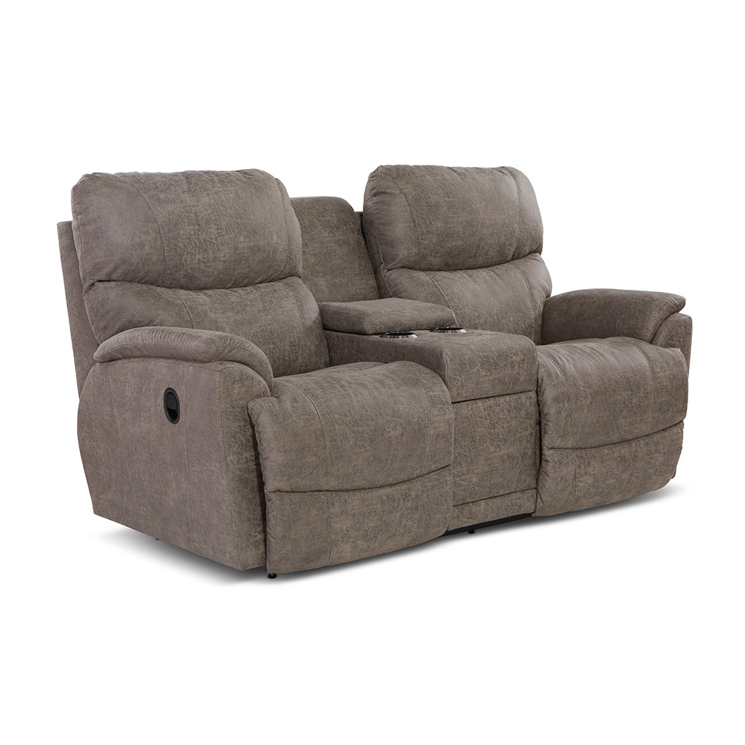 Trouper Reclining Loveseat with Console from La-Z-Boy Incorporated in Brown Performance Fabric, Made in USA