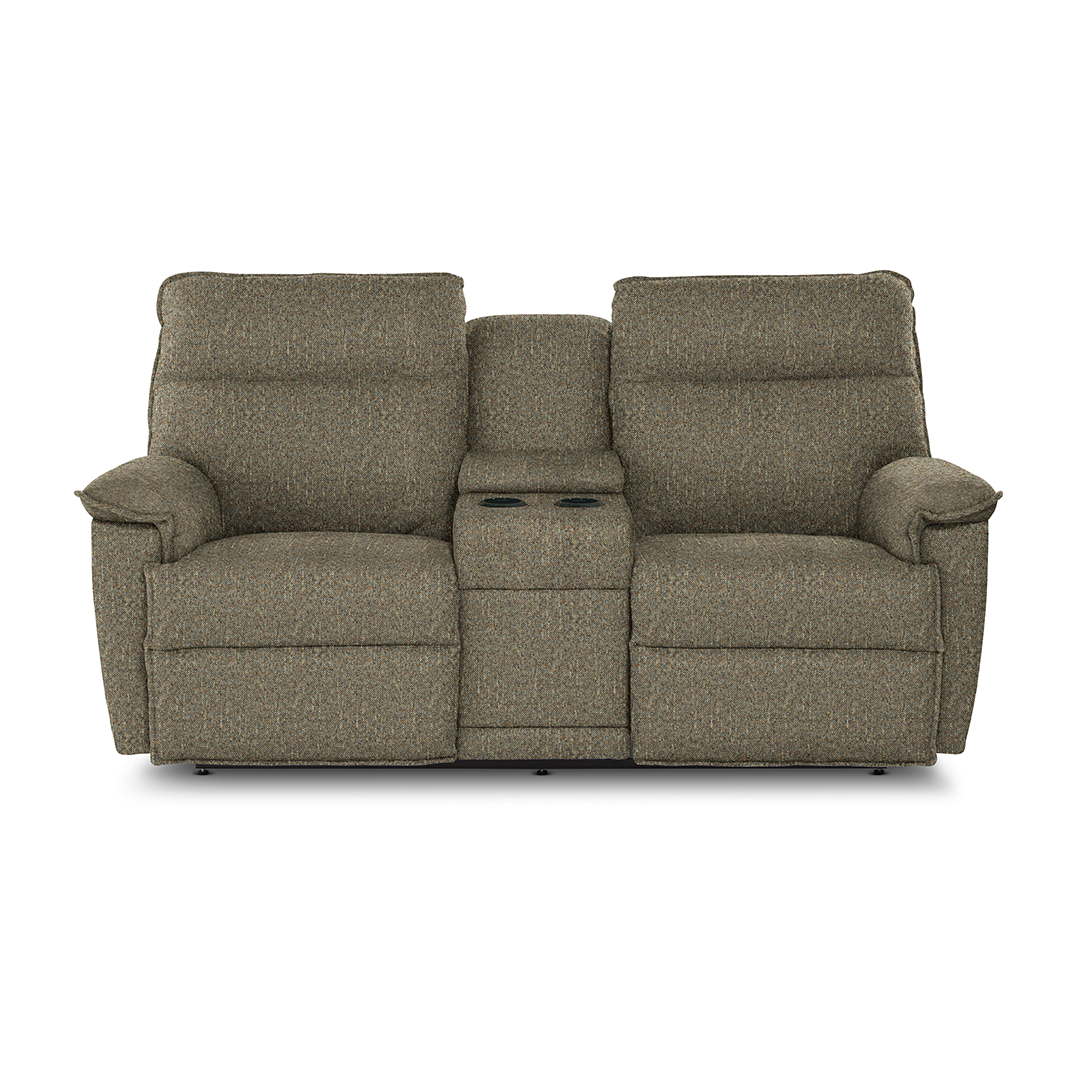 Jay Reclining Loveseat with Console from La-Z-Boy Incorporated in Brown with Cup Holders, Manual Recline, Made in USA - Detail view