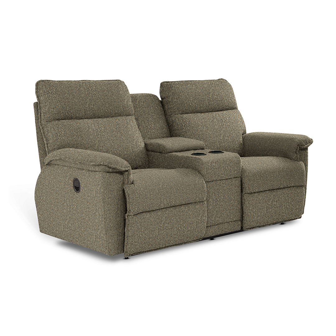 Jay Reclining Loveseat with Console from La-Z-Boy Incorporated in Brown with Cup Holders, Manual Recline, Made in USA
