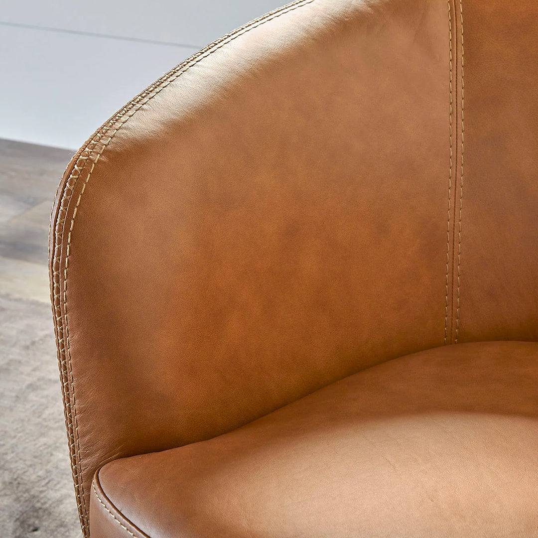 arm close up of the SoHo leather swivel chair by Parker House in caramel leather