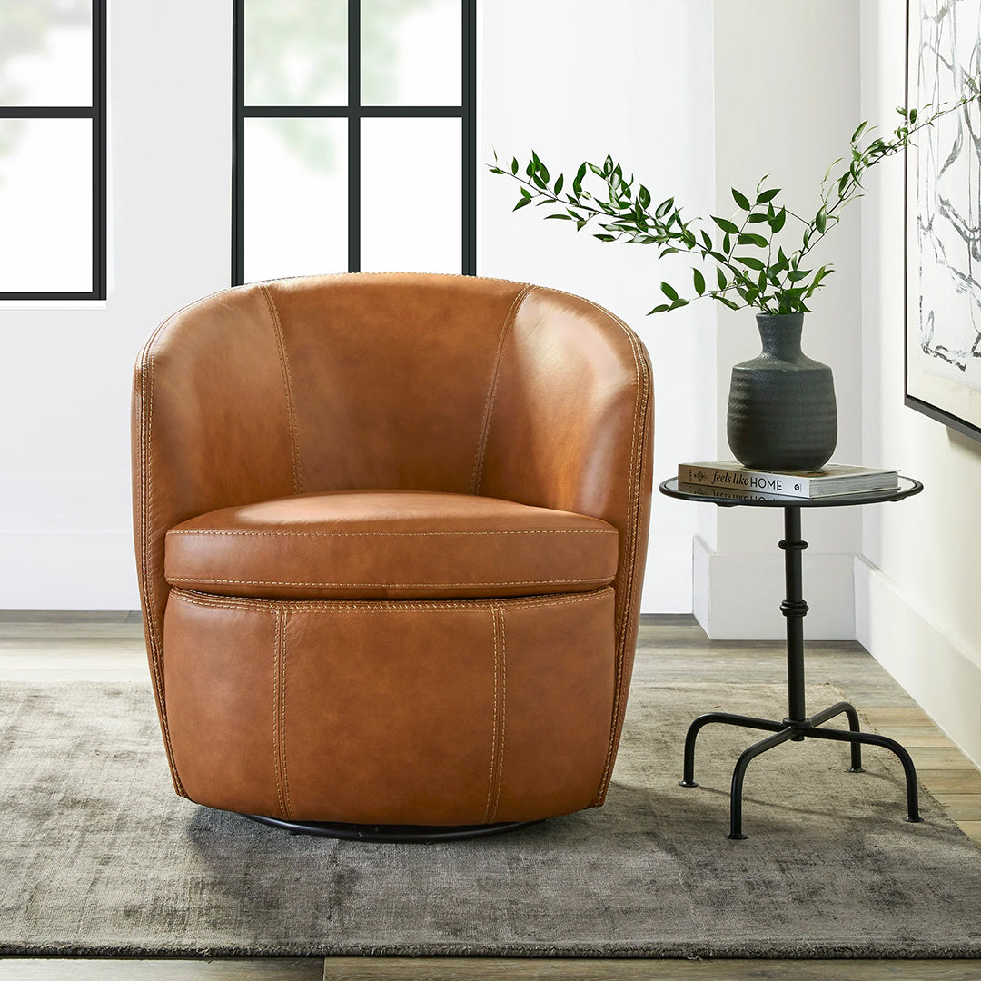 SoHo leather swivel chair by Parker House in caramel leather in a room setting