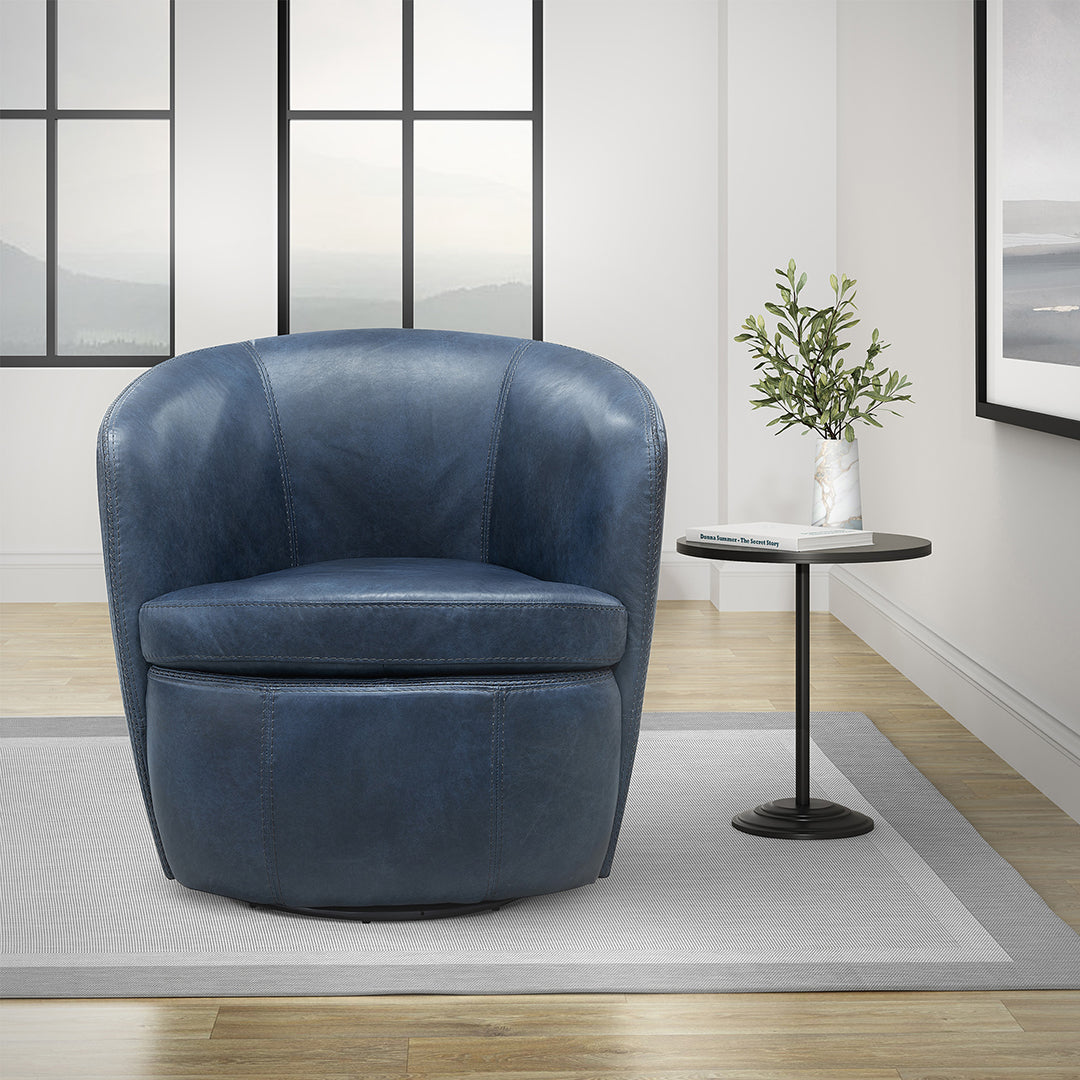 front view of the SoHo leather swivel chair by Parker House in navy leather