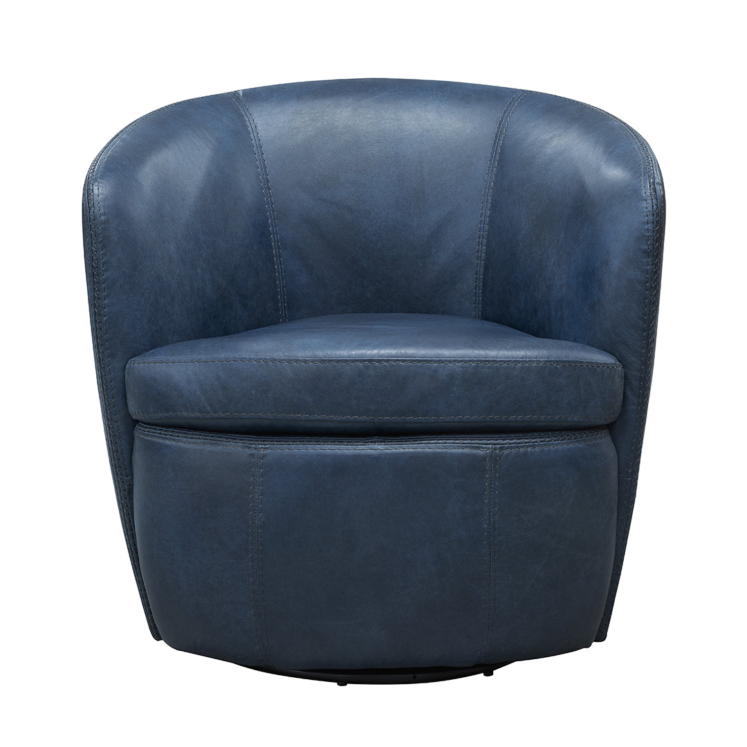 front view of the SoHo leather swivel chair by Parker House in navy leather