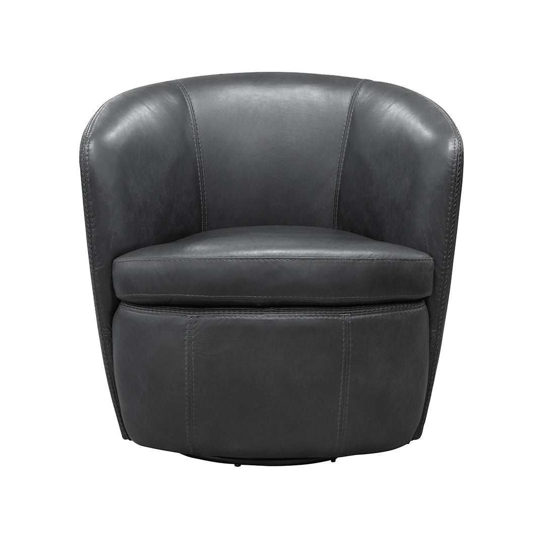 front view of the SoHo leather swivel chair by Parker House in slate leather