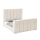Beige upholstered bed with a tufted headboard on a white background