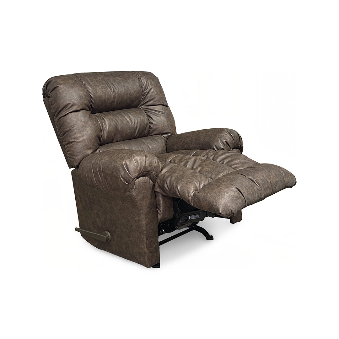 Seger Rocker Recliner from Best Home Furnishings in Brown Polyester with Manual Recline, Made in USA - Reclined position