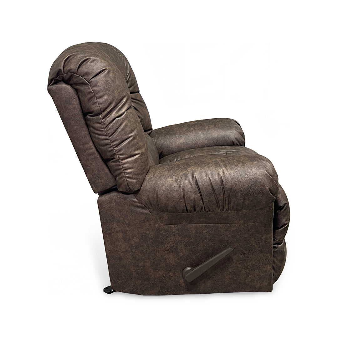 Seger Rocker Recliner from Best Home Furnishings in Brown Polyester with Manual Recline, Made in USA - Reclined position