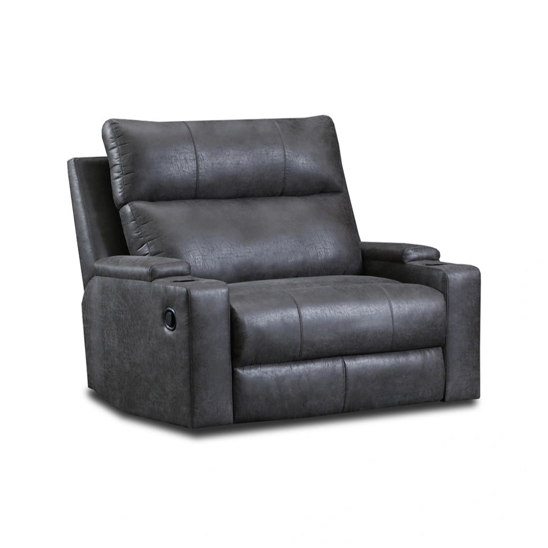 Oversized gray faux leather manual recliner