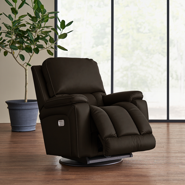 Greyson Leather Power Rocker Recliner with Wireless Remote from La-Z-Boy Incorporated in Brown, Made in USA - Gray finish