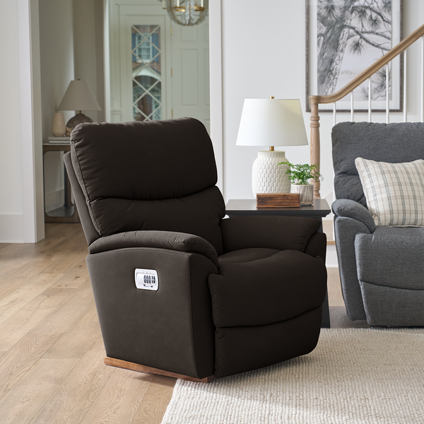Trouper Leather Power Rocker Recliner from La-Z-Boy Incorporated in Gray, Made in USA - Alternate angle