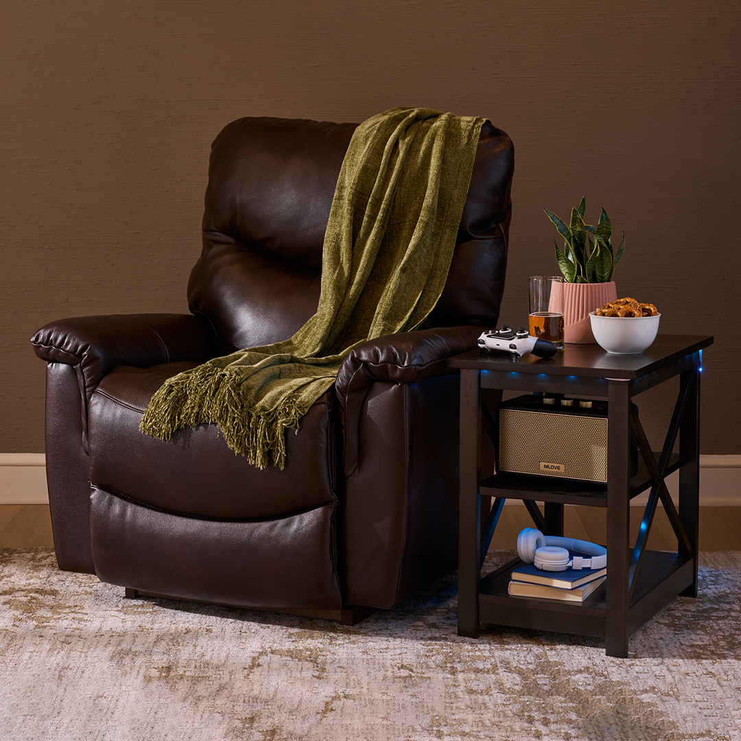 James Leather Power Rocker Recliner from La-Z-Boy Incorporated in Brown, Made in USA - Alternate angle