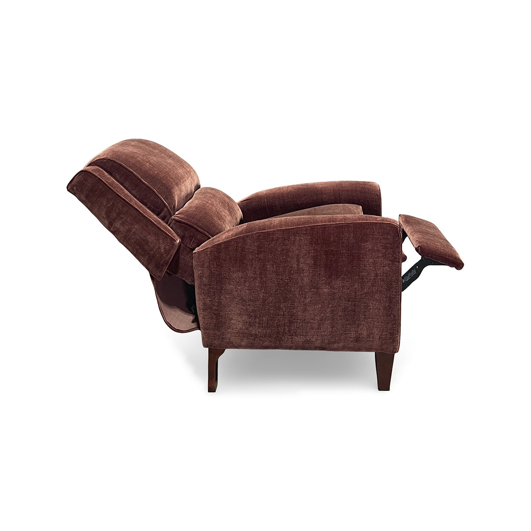 Thomas Press Back Recliner from Furniture Fair in Red Polyester with Manual Recline, Wood Legs, Made in USA - Back view