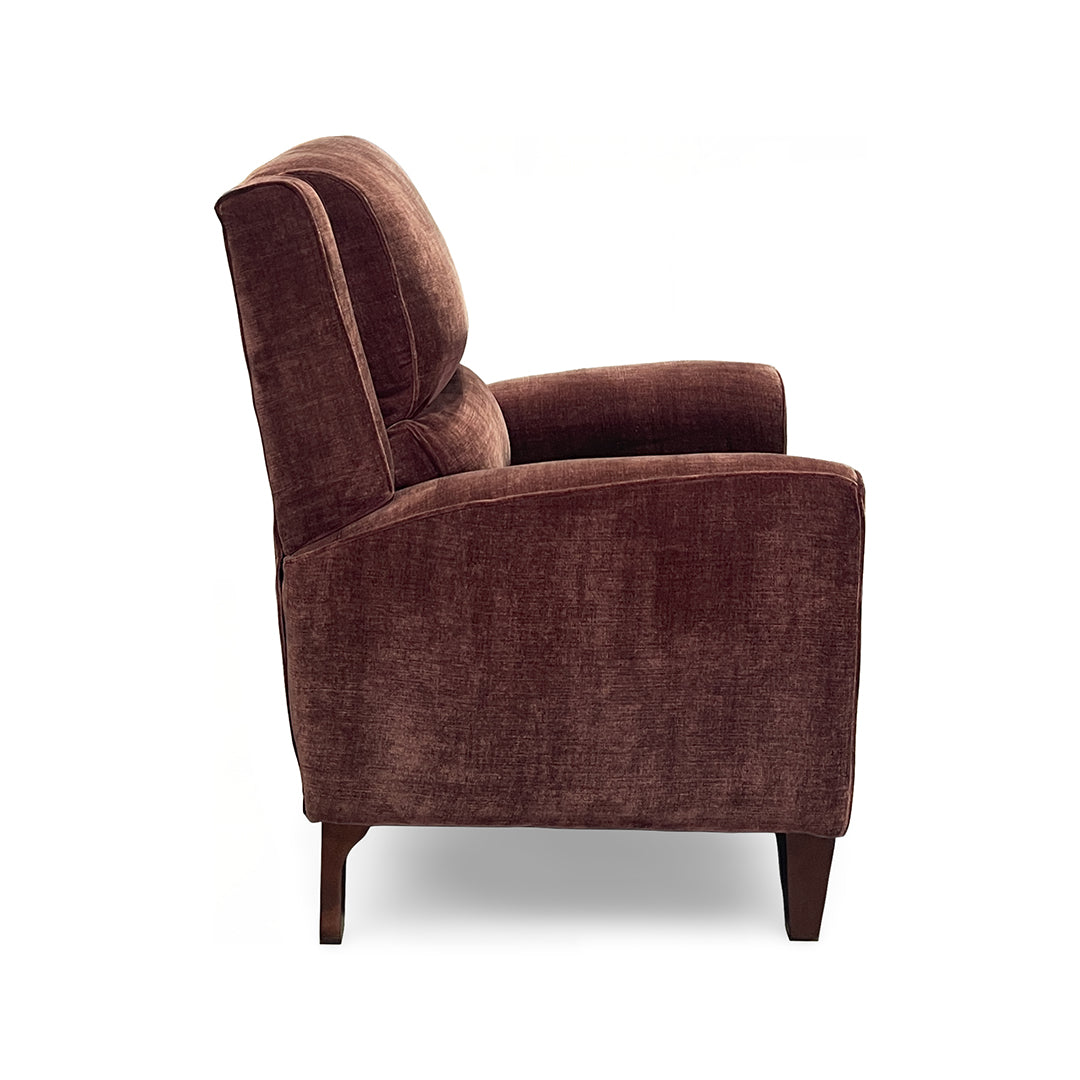 Thomas Press Back Recliner from Furniture Fair in Red Polyester with Manual Recline, Wood Legs, Made in USA - Back view