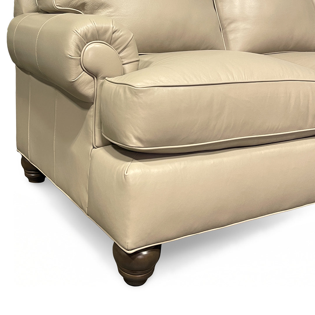 Tracy Leather Sofa from Hickorycraft (Craftmaster) in Beige, Made in USA - Overhead view