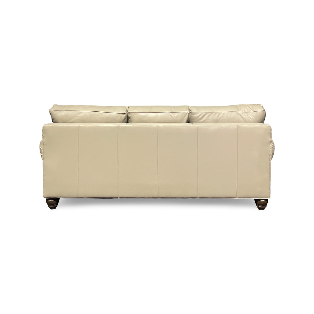 Tracy Leather Sofa from Hickorycraft (Craftmaster) in Beige with Accent Pillows, Hardwood Frame, Made in USA - Overhead view