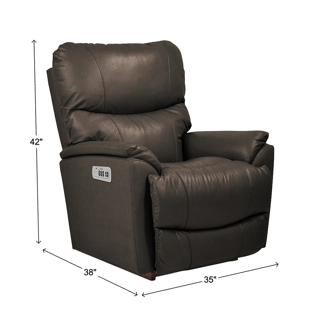 Trouper Leather Power Rocker Recliner from La-Z-Boy Incorporated in Gray with Power Headrest, Power Recline, Made in USA - Reclined position