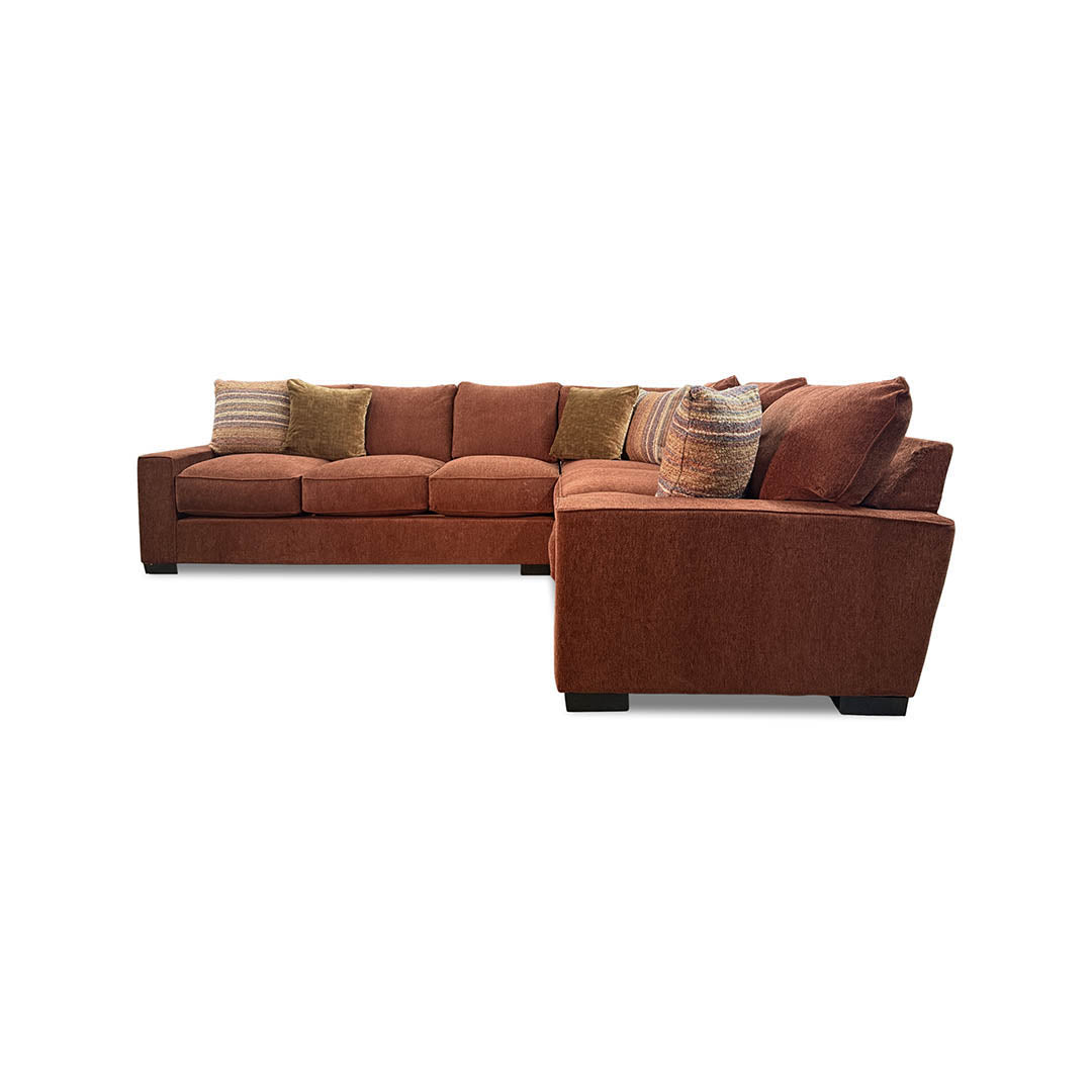 Troy Sectional (2-Piece) from Michael Nicholas Designs in Red Polyester with Accent Pillows, Hardwood Frame, Made in USA - Detail view