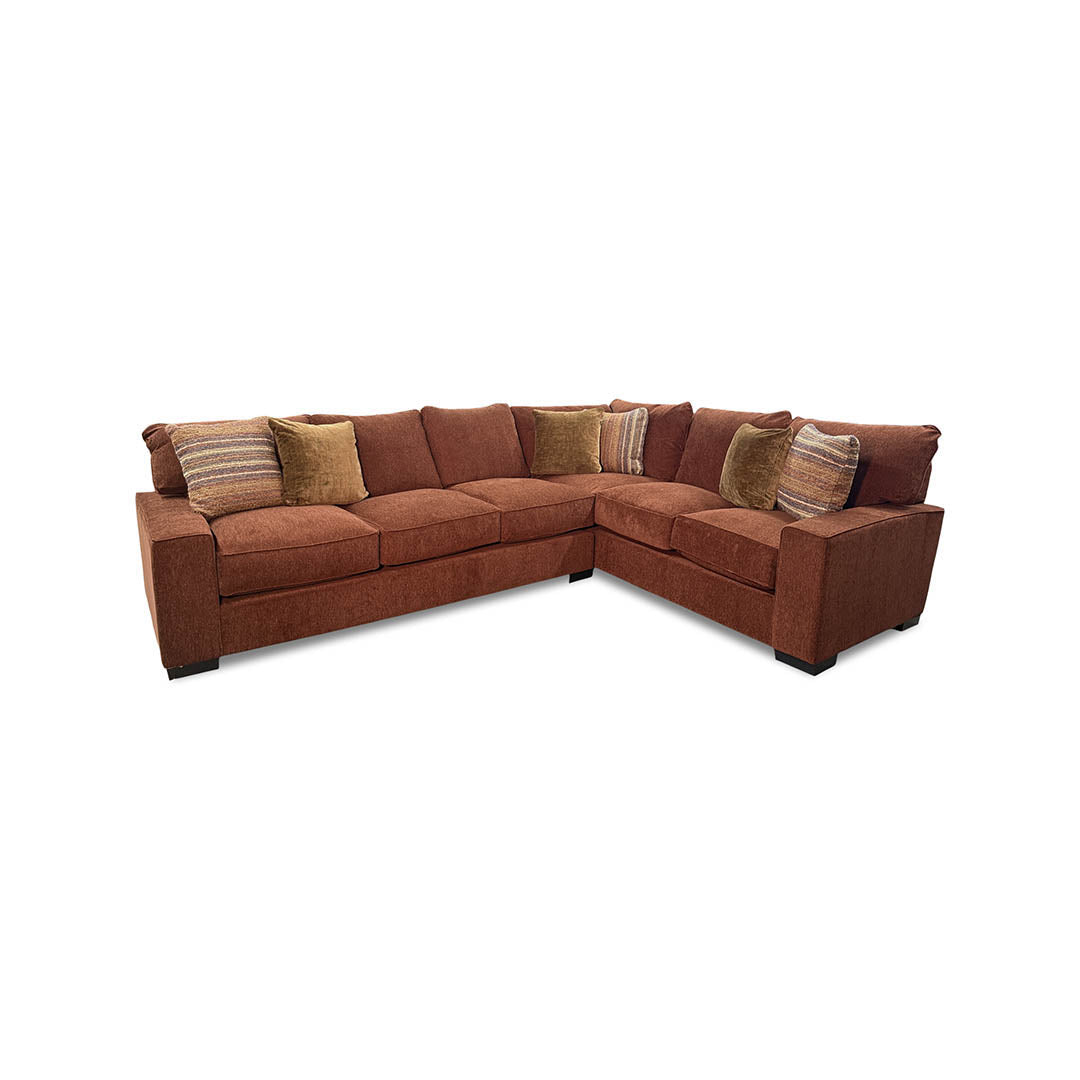 Troy Sectional (2-Piece) from Michael Nicholas Designs in Red Polyester with Accent Pillows, Hardwood Frame, Made in USA