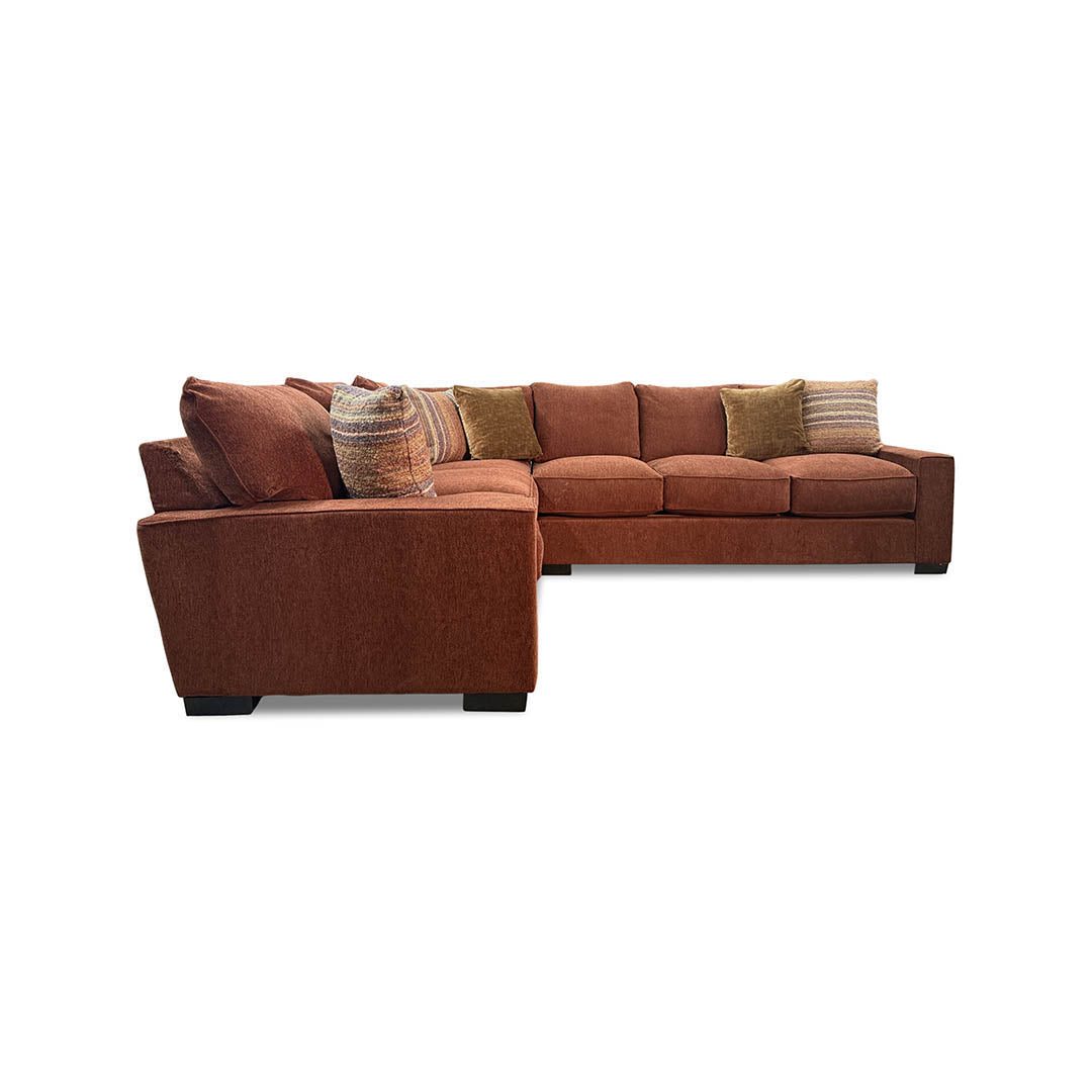 Troy Sectional II (2-Piece) from Michael Nicholas Designs in Red Polyester with Accent Pillows, Hardwood Frame, Made in USA - Detail view