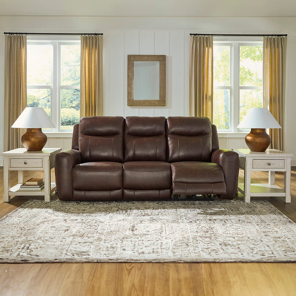 Gravier Leather Power Reclining Sofa from Signature Design by Ashley in Brown - Open position
