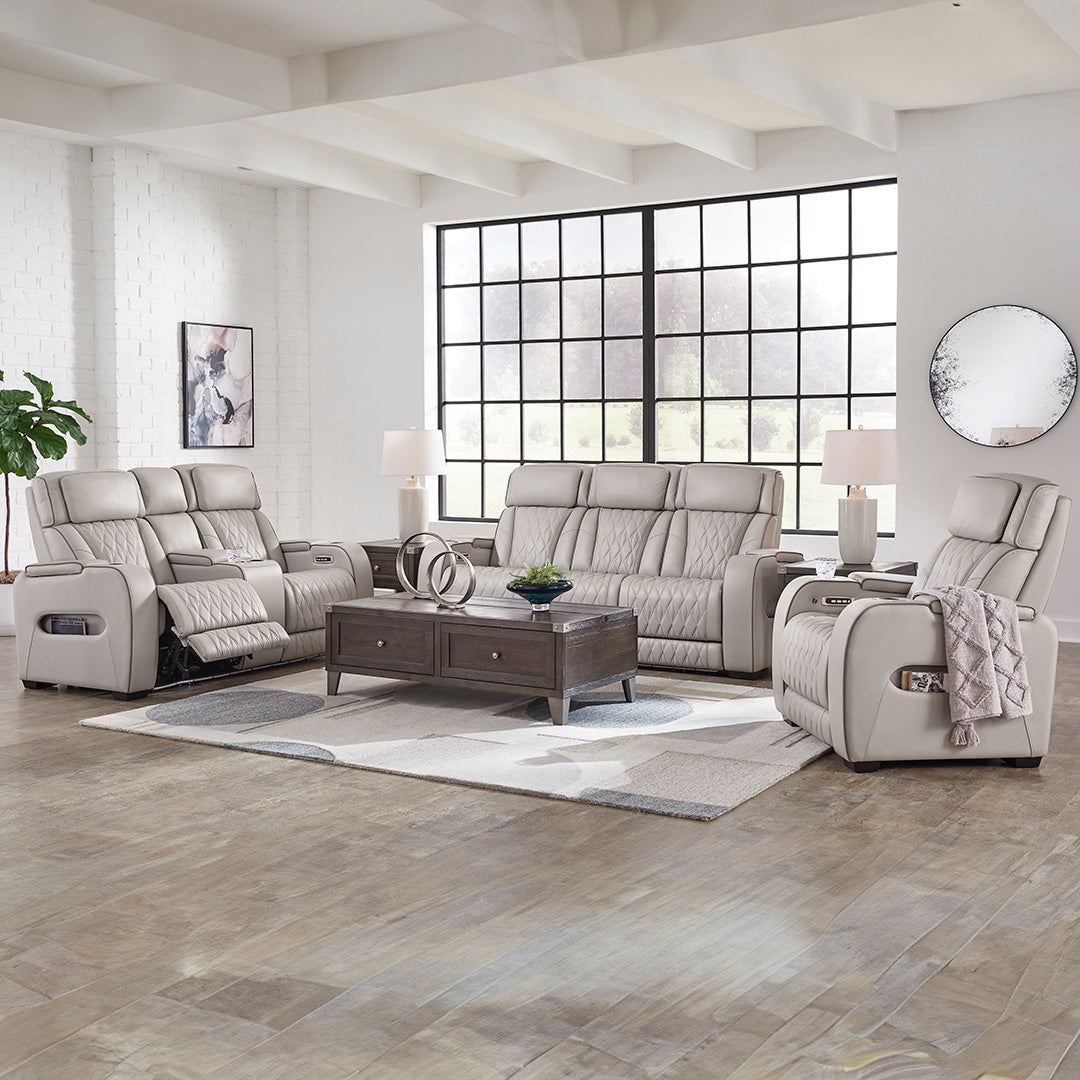 Boyington power reclining living room set by Ashley Furniture styled in a modern living room